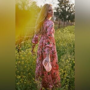 Worn Once! Tuckernuck Peony Meadows Libby Dress Pink Maxi Floral size S